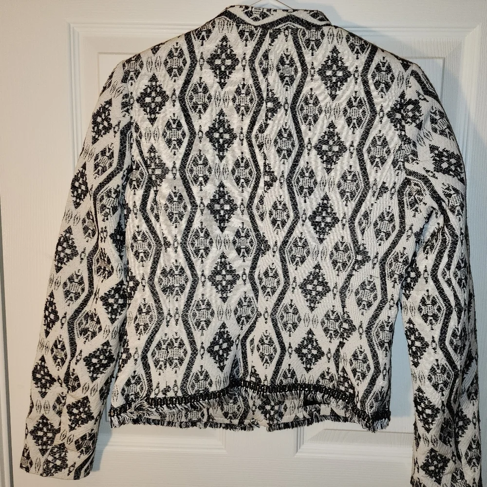 H&M Geometric Jacquard Moto Jacket - Black & White - Gold Hardware - 4 - Picture 4 of 10